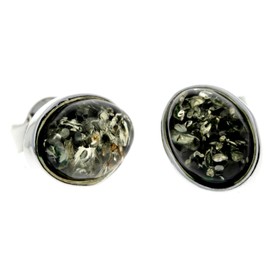 Green Baltic Amber 925 Sterling Silver Delicate Stud Oval Earrings M637G