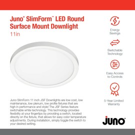 Juno JSF 11IN 13LM SWW5 90CRI 120 FRPC WH M6 SlimForm LED Surface Mount Downlight, Switchable Color Temperature, Round, 11 Inch