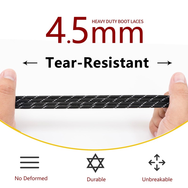 SUBAUM 2 PAIRES Round Strong Work Boot Laces,Heavy Duty Shoe