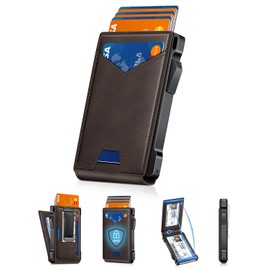 Wallet for Men RFID Wallet with 2 ID Windows & Money Clip, Slim Pop Up Card Holder for 10-12 Cards, Bifold Minimalist Smart Wallet for Front Pocket, Compact Metal Credit Card Holder, Gifts for Men