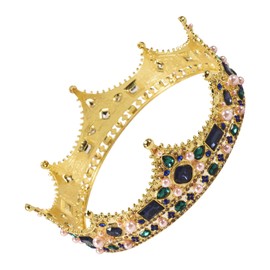 Hopbucan Gold Crowns for Men - Baroque Vintage Rhinestone, Men'S Full Crown for Theater Prom