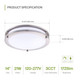ASD LED 14" Round Flush Mount Lighting, Close to Ceiling Light Fixture | 3CCT, Dimmable, Energy Star, ETL Listed | 21W 1750LM 3000-5000K 100-277V | Low Profile Double Ring Lamp | Nickel, 4 Pack