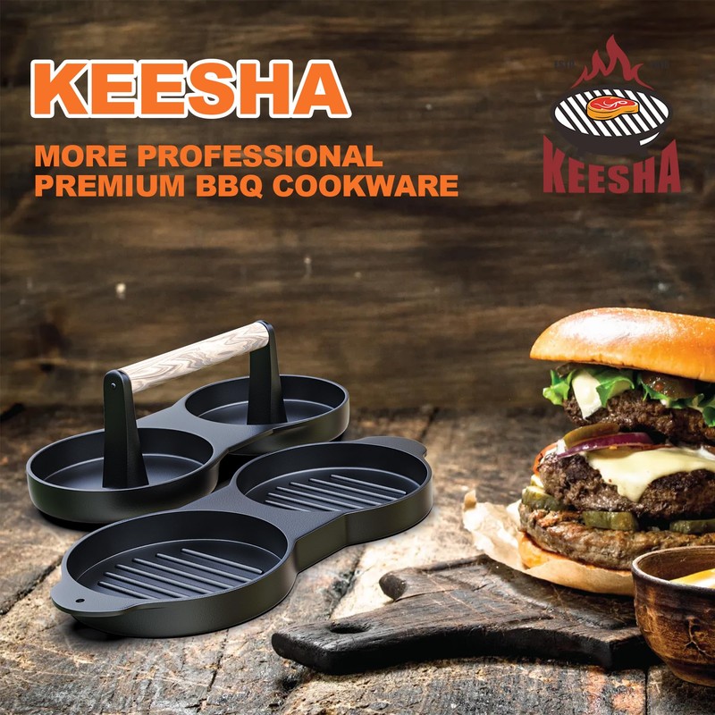 KEESHA Double Burger Press, Cast Iron Hamburger Press Patty Maker,