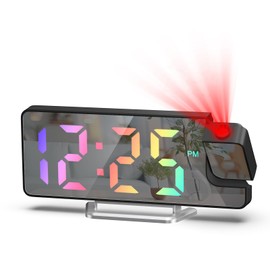 AMIR Projection Alarm Clock for Bedroom, 7.9 in Display LED Alarm Clock with 180° Rotatable Projector, Digital Clock with Brightness,Large Screen,Temperature for Heavy Sleepers, Snooze