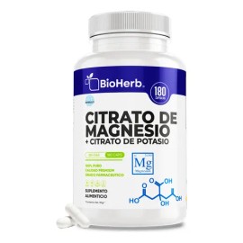 Bioherb Citrato Magnesio Potasio Extremadamente Eficaz 180 Cápsulas Meses Apoyo Hidratación Equilibrio Electrolítico Energía Natural