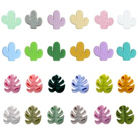 DANUDON 24PCS Cactus Silicone Loose Spacer Beads with Large Hole - Bulk Colorful Silicone Beads for Jewelry Making DIY Keychain Lanyard Craft, 2 Styles with Box