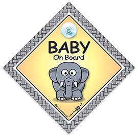 Baby Elephant On Board Sign, Baby On Board Sign, High Visibility Suction Cup Car Window Sign Designed to Let Other Road Users Baby is in The Car, 14 cm x 14cm x 2cm