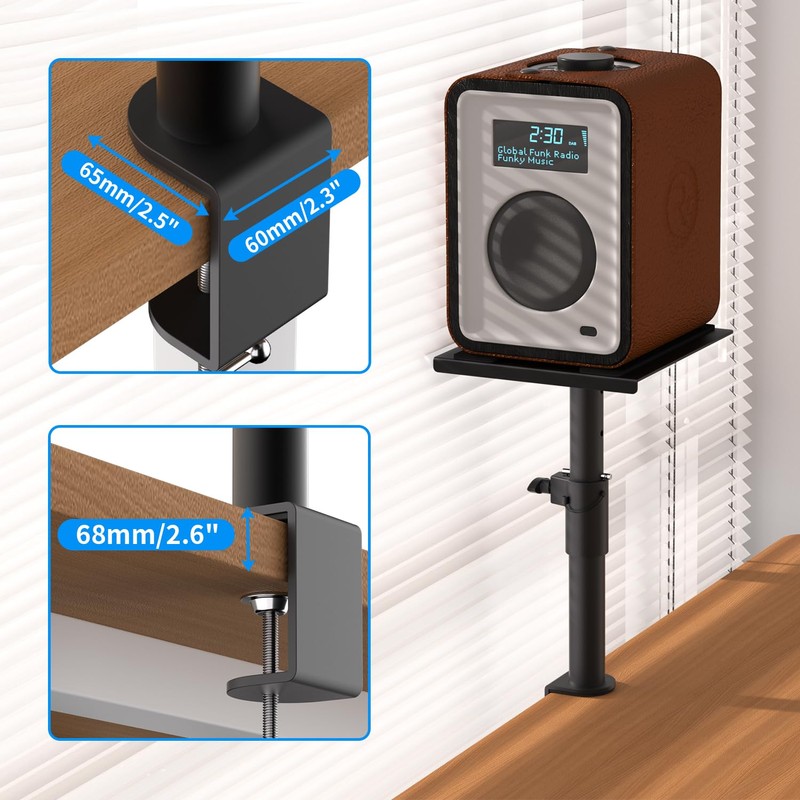 suptek Clamp-on Speaker Stand Desk Mount Set, Height Adjustment, Swivel,
