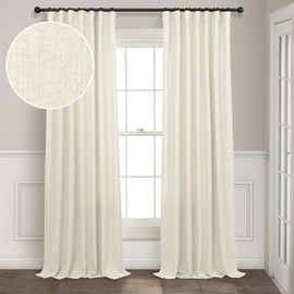 Cream Linen Pattern Curtain 96 Inches Long for Living Room Dining 2 Panel Back Tab Pinch Pleat Pocket Bohemian Drape Western Country Modern Farmhouse Semi Sheer Oatmeal Curtain for Bedroom 8 FT Length