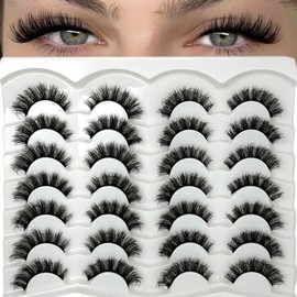 VOCOAK Natural Lashes Wispy 3D Short Cat Eye Fake Strip Lashes Pack 16mm D Curl Lash Strips Cateye False Eyelashes Natural Look