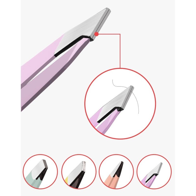 Mini Oval Slant and Point Combo Tweezers (Pink, Set of