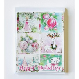 Christmas Card Lot Of 16 Flat Shabby Chic  Xmas Cards With Envelopes Pink & Teal