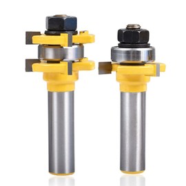 Bestgle 1/2" Shank Tongue and Groove Router Bit Set, 3 Teeth T-Shape Woodworking Milling Cutter Tool (Up to 3/4 Stock, 1/4" Depth, 1-3/8 Cutting Dia.)