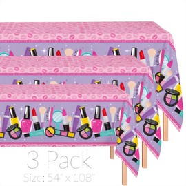 Oojami 3 Pack Table Cover Spa Theme Tablecloth Large Size 54" x 108" Includes 1 Happy Birthday Banner Ideal for Spa Themed Birthday, Spa Party Table Cover Party Supplies