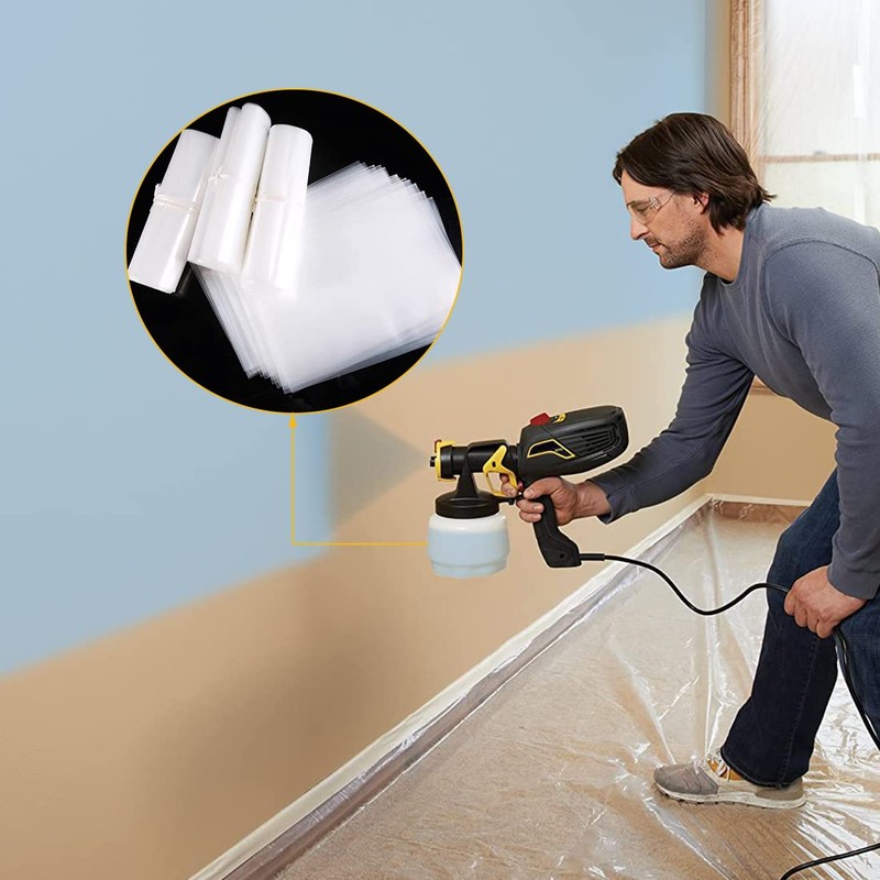 30 Pieces Paint Sprayer Cup Liners, Transparent Spray Gun Bag,