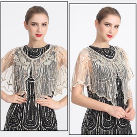 ELECLAND 10 Pieces 1920s Flapper Accessories Set Fashion Roaring 20's Theme Set with Headband Headpiece Long Black Gloves Necklace Earrings for Women (Apricot Gold)