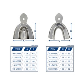Metal Dental Impression Trays Set Solid Upper & Lower Regular Stainless Steel (X-Large Solid)