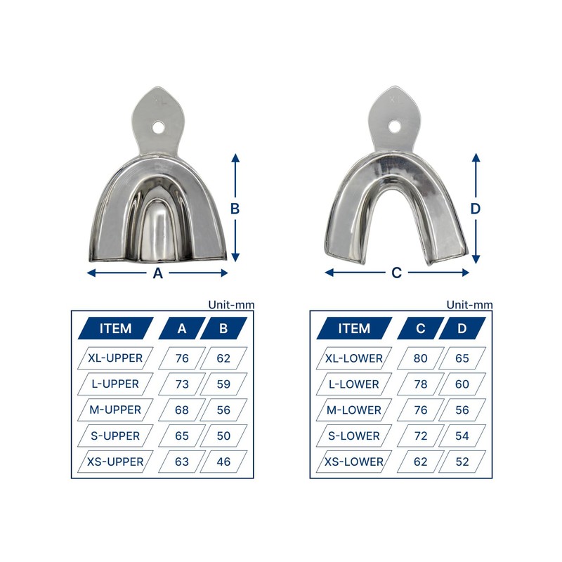 Metal Dental Impression Trays Set Solid Upper & Lower Regular
