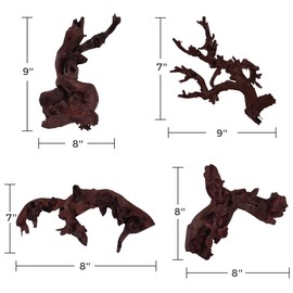 FISCAPE 6-8" Natural Driftwood for Aquarium Drift Wood Decor for Fish Tank & Reptiles Tank Decoration 4 Pcs
