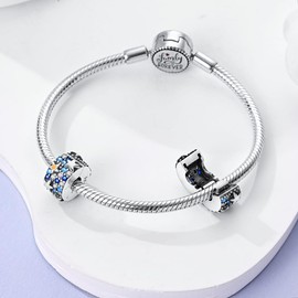 Parmuz Clip Spacer Charm for Bracelet 925 Sterling Silver Pave Cubic Zirconia Clip Lock Spacer Stopper Charm Bead Star Moon Evil Eye charms Jewelry Gift for Woman