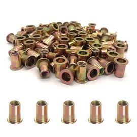 100PCS 1/4"-20 Rivet Nuts, Carbon Steel UNC Rivet Nut Set, Flat Head Threaded Rivets Nut Inserts for Metal(1/4"-20)
