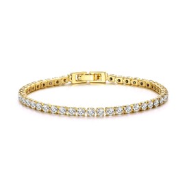 Philip Jones Gold Plated 3mm Tennis Bracelet Created with Zircondia® Crystals