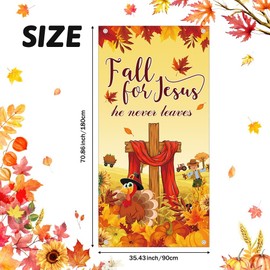 AIBIIN Fall for Jesus Door Cover He Never Leaves Door Thanksgiving Decorations Thanksgiving Door Banner Decorations Thanksgiving Party Decorations Indoor Outdoor Decor 35.4 x 70.8 Inch