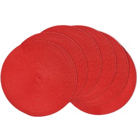 Round Placemats set of 6,Round Table Place Mats Washable Table Mats Heat Resistant for Kitchen Dining Table,Red