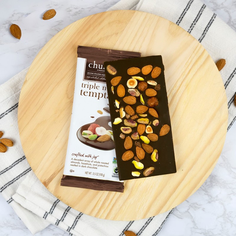 Chuao Chocolatier Triple Nut Temptation Gourmet Dark Chocolate Bars |