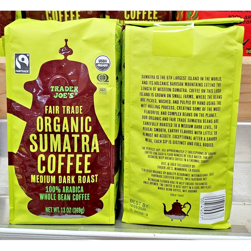 Trader Joe’s Organic Sumatra Medium Dark Roast Whole Bean Coffee