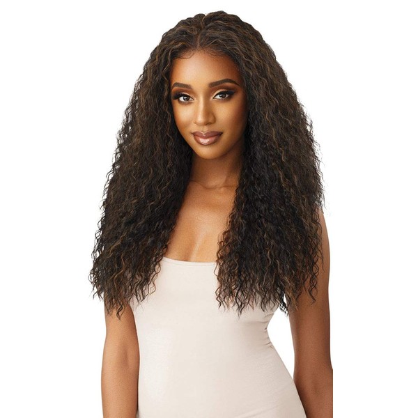 Outre LACEFRONT PERFECT HAIR LINE Glamorous Curly Wave Fully Hand-Tied 13”x 6” Frontal HD Baby Hair Transparent Lace Easy-to-Style Heat Friendly - YVETTE (1 Jet Black)
