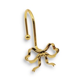 Dylrauoza Gold Bow Shower Curtain Hooks, 12 Pack Coquette Bathroom Decor, Decorative Metal Rust Proof Shower Curtain Rings for Feminine, Vintage & Luxury Bathroom Aesthetic