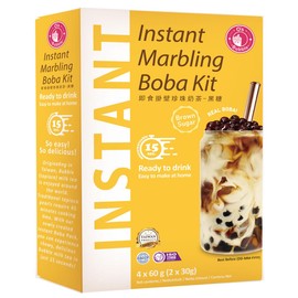 O's Bubble Instant Marbling Boba Tea Kit with Brown Sugar (4 x 60 g) Bubble Tea with Tapioca Beads and Straw