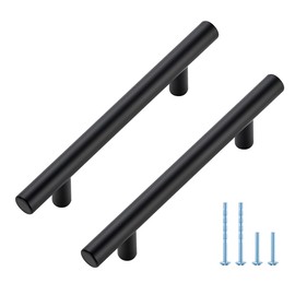 10 Pack Cabinet Handles with 3.75 Inch (96mm) Hole Center Matte Black Cabinet Pulls Stainless Steel Drawer Pulls, Kitchen Knobs for Dresser Drawer, 6 Inch Overall Length