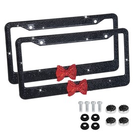 EING Auto-Kennzeichenrahmen mit glitzernden Kristalldiamanten, Auto-Außenzubehör für Frauen und Mädchen, 2 Stück – schwarz + roter Schmetterling