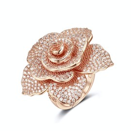 Deelan Fashion Ring For Women Wedding Engagement Flower Rose Gold Platinum Zircon Crystal Statement Jewelry rings (Rose Gold Color, 7)