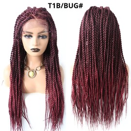 RESHE 31" HD Braided Wigs For Black Women Lace Braided Wig Soft Lace Front Braiding Wig Natural Looking Cornrow Box Braids Lightweight Synthetic Braids Wigs With Baby Hair (#T1B/BUG)