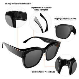 SCOAGE Polarized Fitover Eyeglasses for Men Women Oversized Trendy Square Fit Over Sunglasses Lightweight Driving Fishing Sports UV Protection