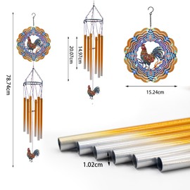 Wind Chime with Rooster Wind Spinner, Chicken Gifts for Men, Women, Retirement, Teachers, Parents - Outdoor Hanging Decor Clearance for Garden, Patio, Backyard or Porch
