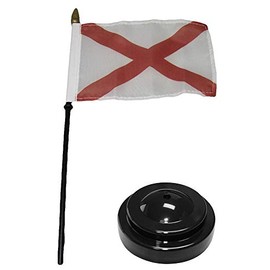MWS Alabama 4"x6" Flag Desk Set Wood Table Stick Staff Black Base
