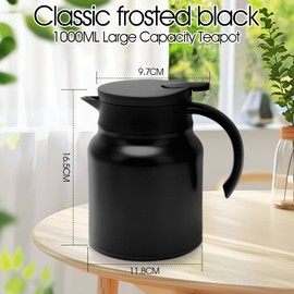 Gohytal Teapot Thermo 1 L, Small Thermos Flask with Strainer Insert, Stainless Steel Coffee Pot, Thermos Flask Holds with Removable for Hot Coffee and Tea, Perfect for Travel, Home, Office