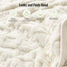 Uttermara Weighted Blanket for Adults Queen Size 15lbs 60x80 inches, Dual Sided Soft Jacquard Sherpa Weighted Blankets, Thick Heavy Blanket for Sleeping and Calming, Cream White