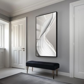 Large Framed Modern Abstract Vertical Wall Art for Living Room, Bright Style Luxury Prints Paintings Artwork for Walls, Minimalist Silver Gray Pictures for Hallway Entryway Foyer Stair Office Wall Decor 30x60 In