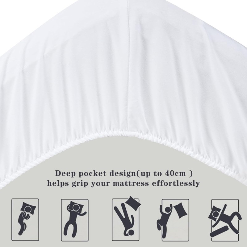 MIKI WELL King Size Fitted Sheet Deep - White Bottom