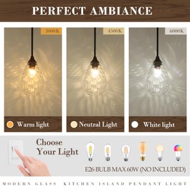 SADUENFR Glass Pendant Lights Kitchen Island, 1-Light Modern Black Pendant Light Fixtures with Hammered Glass and Rods, Small Hanging Light for Kitchen Sink Dining Room Bathroom