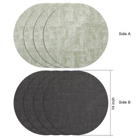 Myir JUN Round Placemats Dual Sided, Faux Leather Place Mats Set of 4 Indoor Outdoor Placemats for Dining Table Placemats Non-Slip Washable Table Mats Diameter 36 cm (Set of 4, Gray Grass Green)