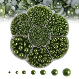 5600PCS Half Round Pearls Flatback Imitation Pearls for Crafts,7 Sizes for DIY Nails Art Crafting,Jewelry Making, Shoes,Cup,Phone Decoration (Deep Green)