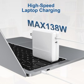 Djsanu Djsanu Mac Book Pro Charger 138W USB C Charger Compatible with MacBook Pro 16, 15, 14, 13 Inch, MacBook Air 13 Inch, iPad Pro and More USB C Devices, Include 2 Cables
