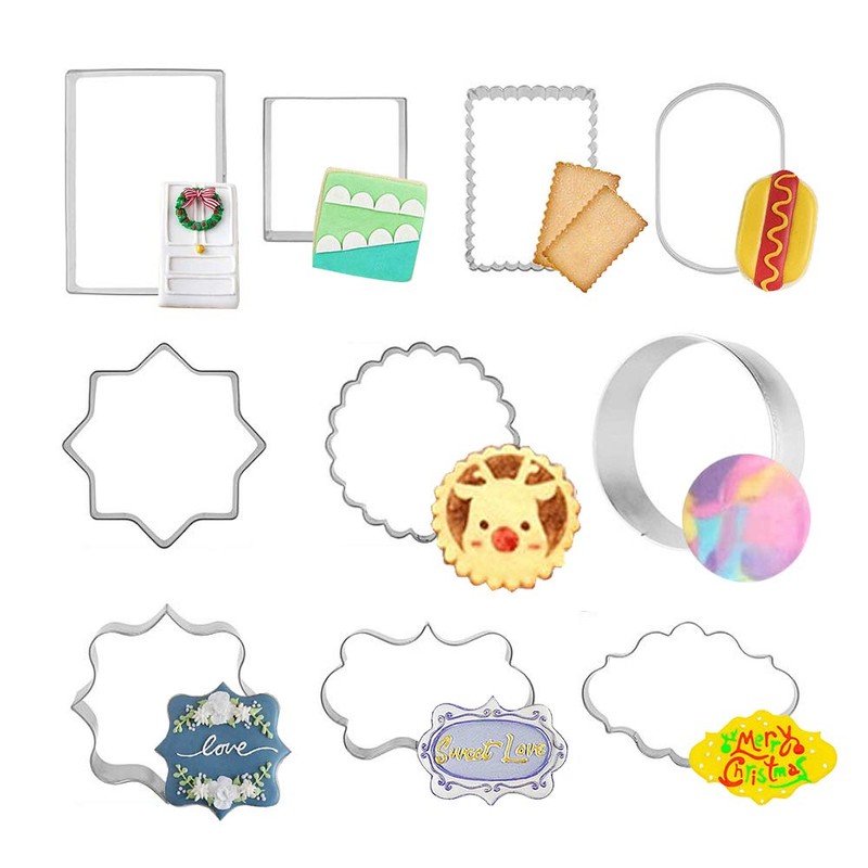 10 PCS Plaque Frame Cookie Cutters Set Fondant Tiles Biscuit