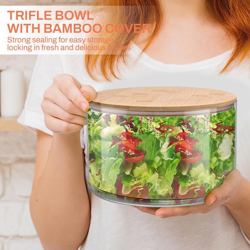Prikoi 155oz Large Trifle Bowl with Lid, Modern Design Clear